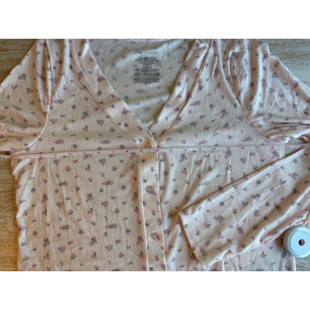 Live 2 Lounge 3 Piece Pajama Set Womens Large Pink Floral Cardigan Tank Pants - Picture 10 of 14